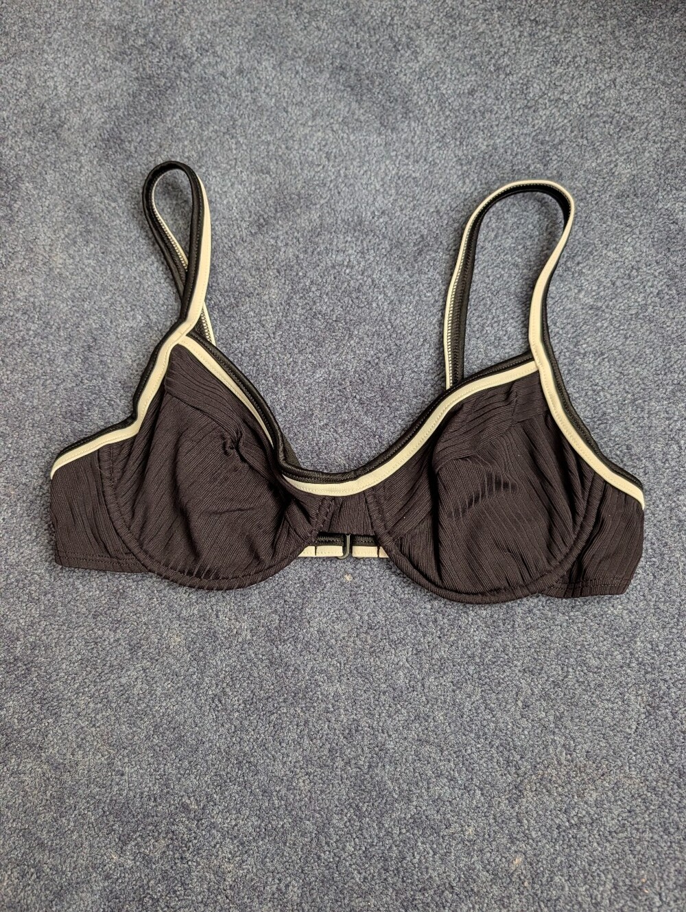 Vintage 80s Ribbed Black And White Bikini Top Swim Systems Made In USA